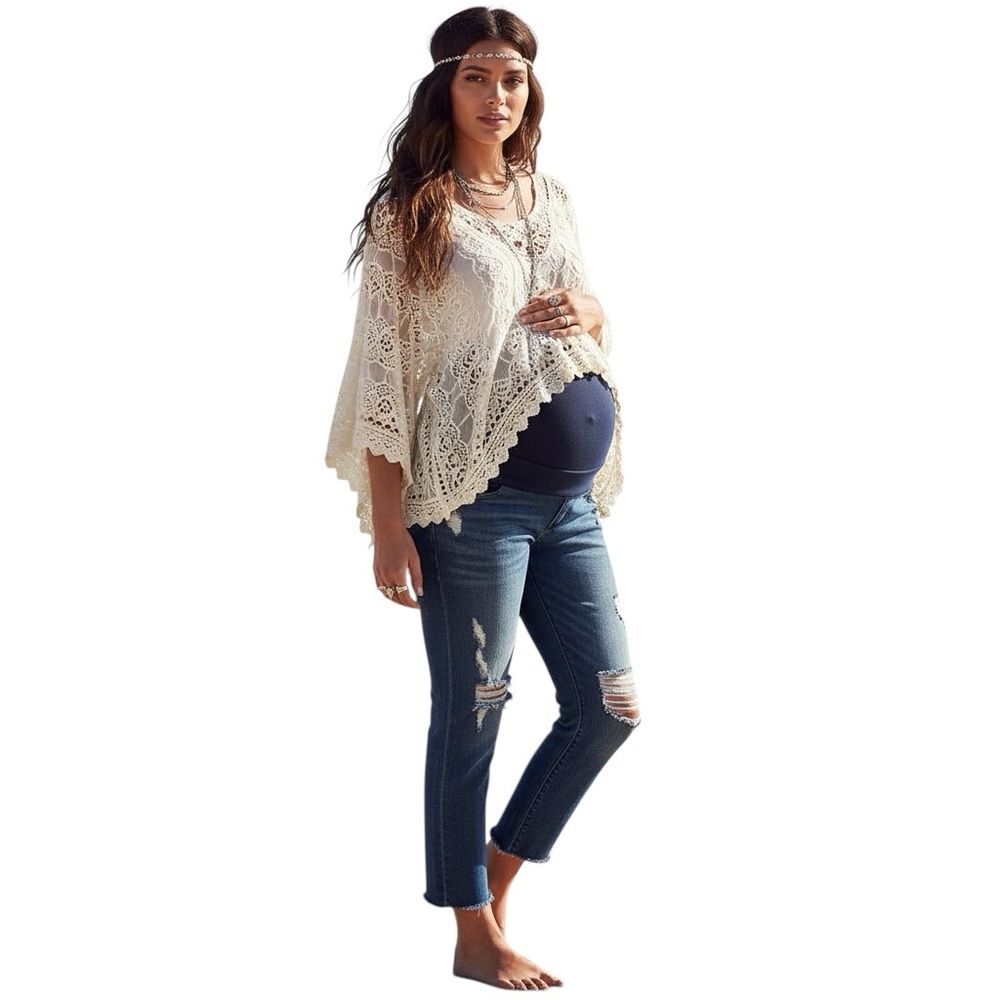 DL1961 Distressed Riley Raw Hem Maternity Boyfriend Cropped Jeans Indigo Size 29